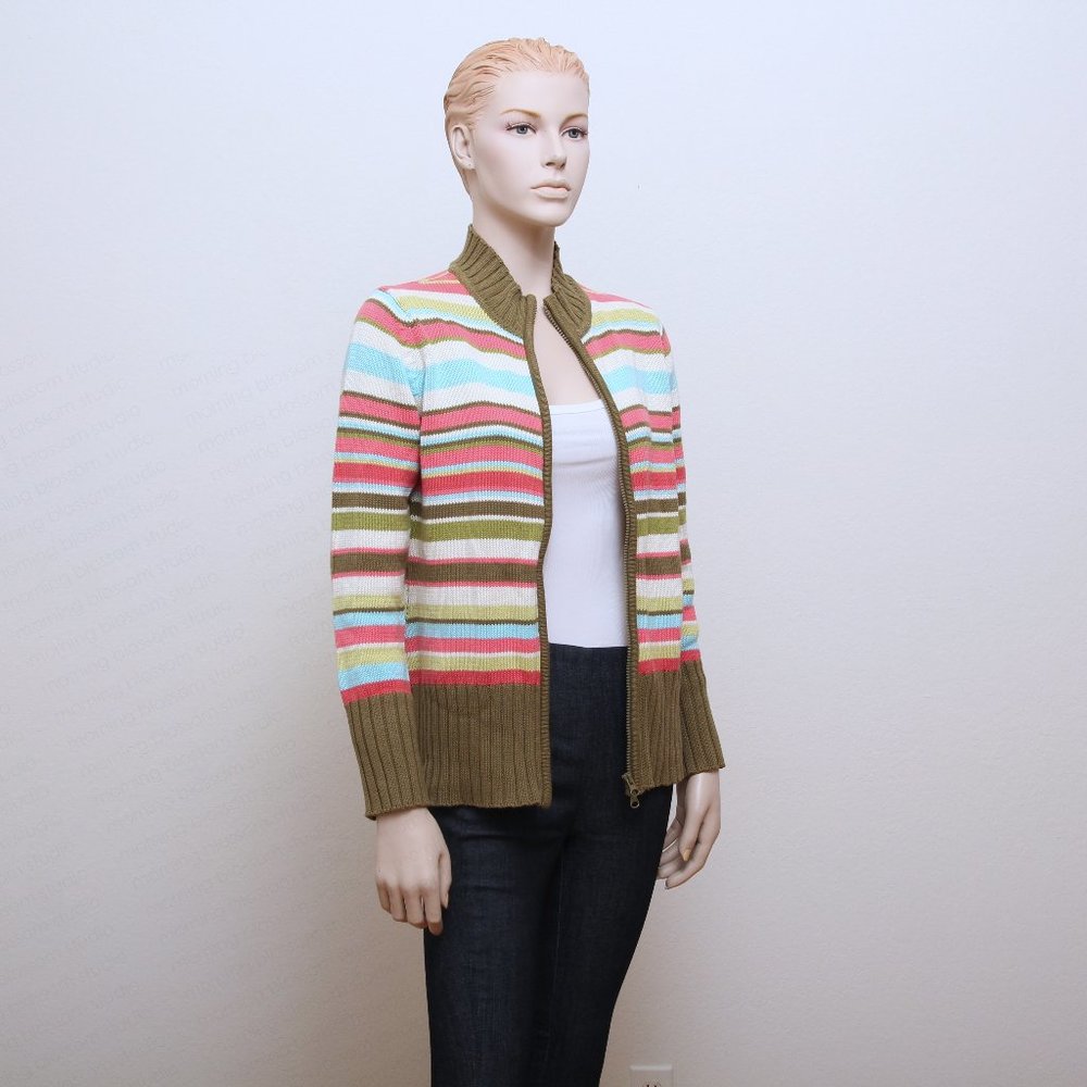 Encadee Vintage Striped Zip-Up Cardigan